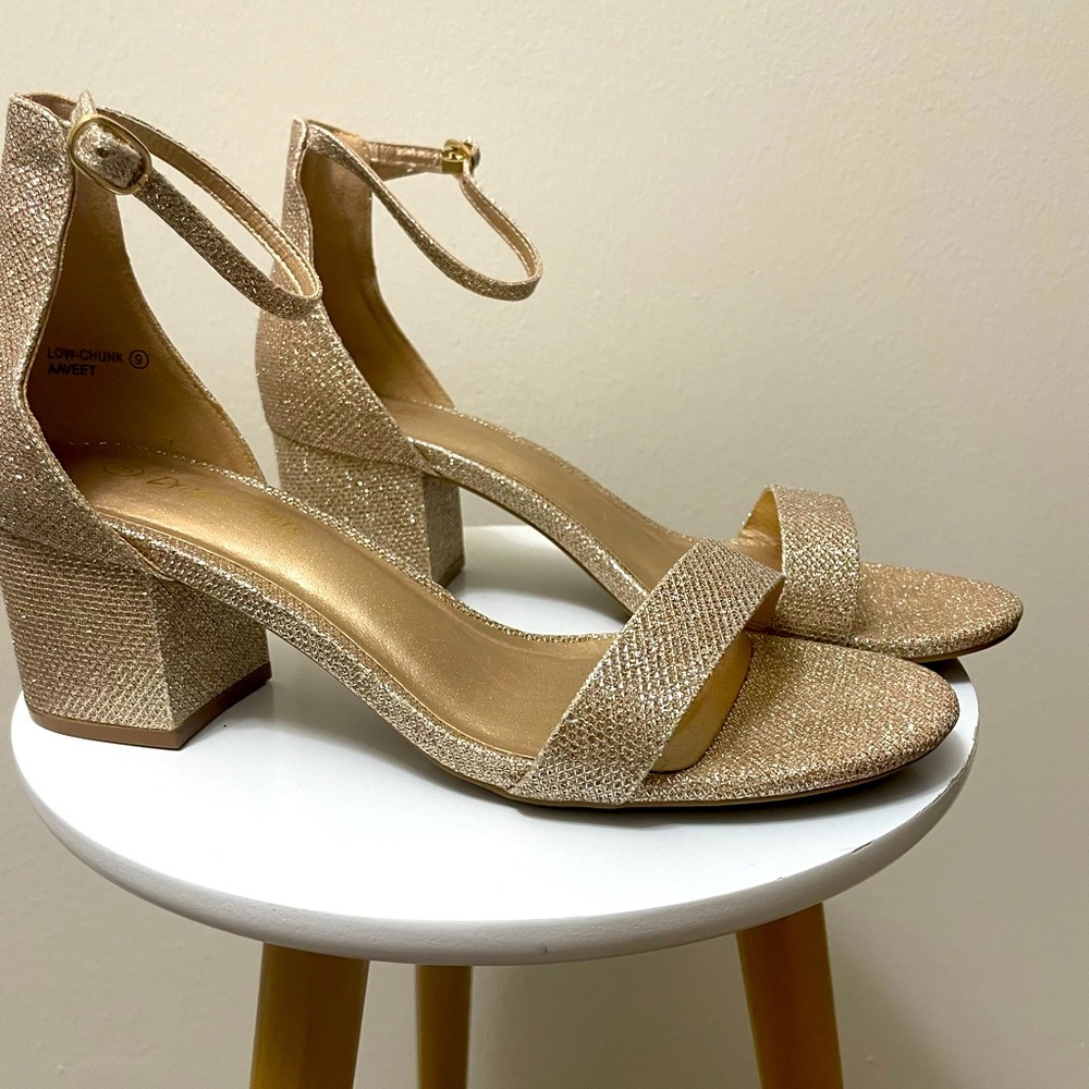 Dream Pairs Gold Glitter Low Block Heels